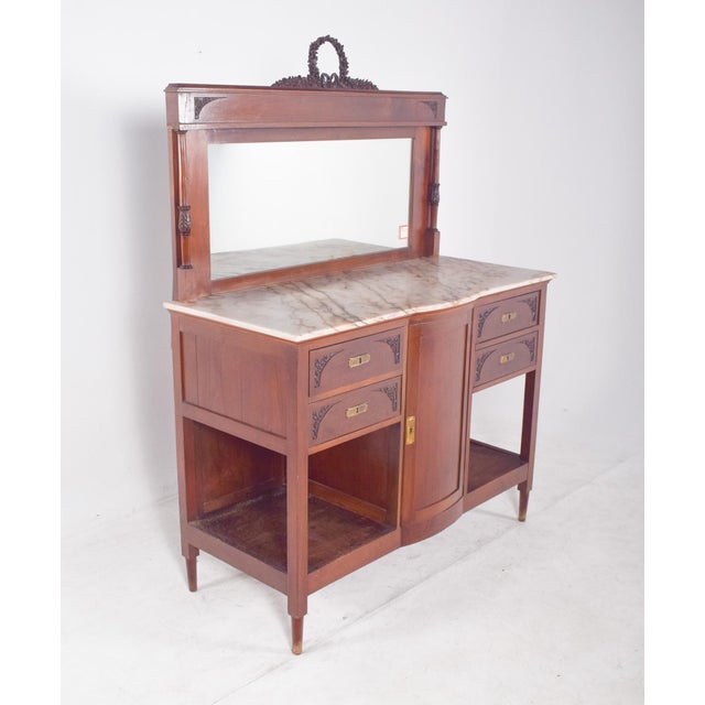 Brown Vintage Sideboard with Marble Top and Mirror, 1920s For Sale - Image 8 of 11