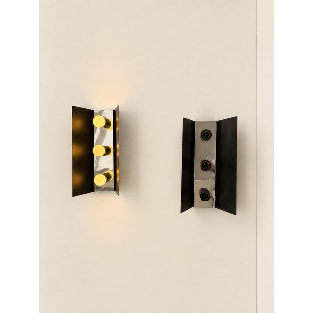 Black and Chrome Metal Wall Sconces, France, 1970, Set of 2 For Sale - Image 6 of 6