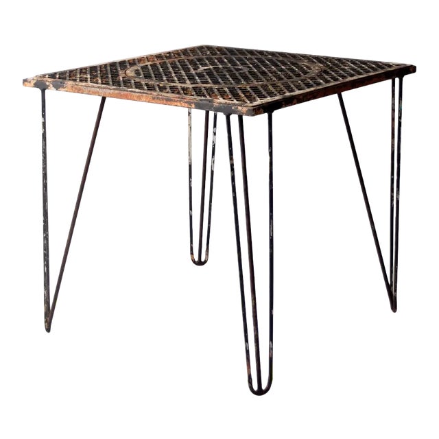 Mid-Century Hairpin Leg Iron Patio Table For Sale