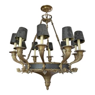 Large Mid 20th Century Neoclassical French Style Empire Bronze Chandelier For Sale