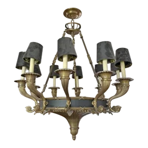 Large Mid 20th Century Neoclassical French Style Empire Bronze Chandelier