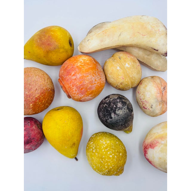 Rustic, hand painted and seeding with charm. 12 hand painted pieces of Italian 1950s carved fruit.