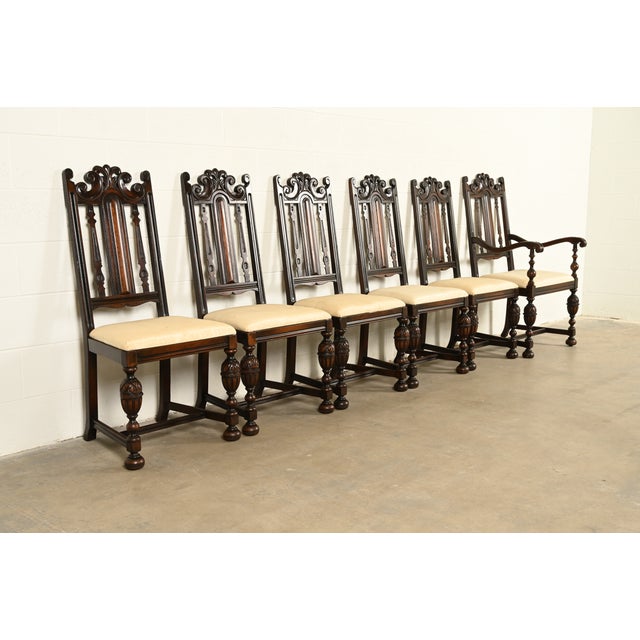 Berkey & Gay Berkey & Gay Antique English Jacobean Carved Walnut Dining Chairs, Set of Six For Sale - Image 4 of 14