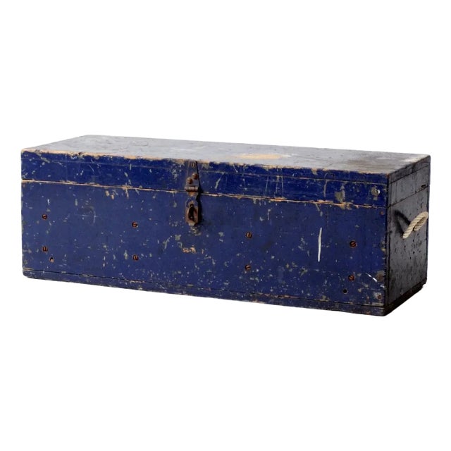 Vintage Blue Wooden Toolbox For Sale