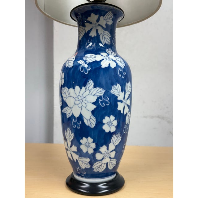 Chinoiserie Blue Porcelain Table Lamp For Sale - Image 9 of 12