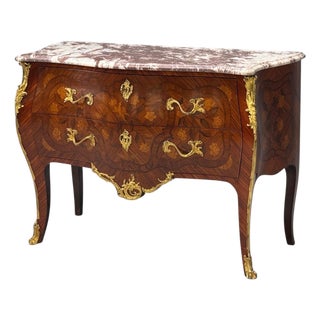 Louis Xv, Marquetry, Bronze, Marble, Bombe Commode, France, 19th C. For Sale