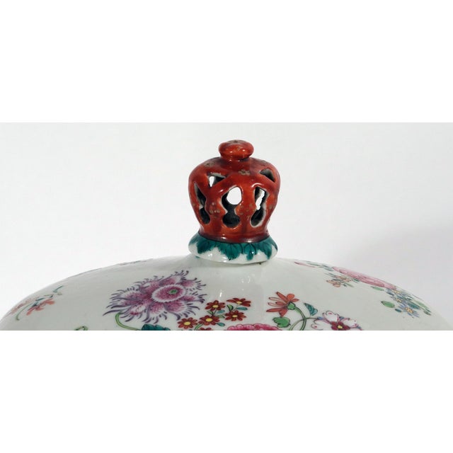 Ceramic Chinese Export Famille Rose Porcelain Soup Tureen, Cover & Stand For Sale - Image 7 of 18