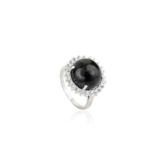 Gemstone 11.55 Carat Black Star & Zircon Halo Statement Ring in 925 Silver Size 7 For Sale - Image 7 of 13