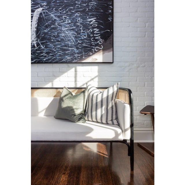 Wood Vesta Leta Linen and Cane Sofa For Sale - Image 7 of 9