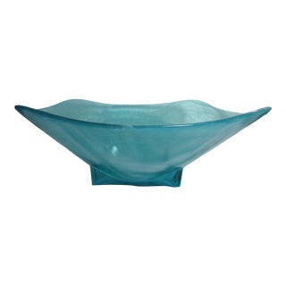Blue Swirl Blown Art Glass Console Bowl For Sale