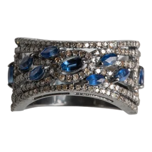 1990s Marquise Blue Sapphire and Diamond Ring