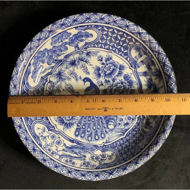 Vintage Asian Blue & White Peacock Decorative Plate / Bowl For Sale - Image 4 of 5