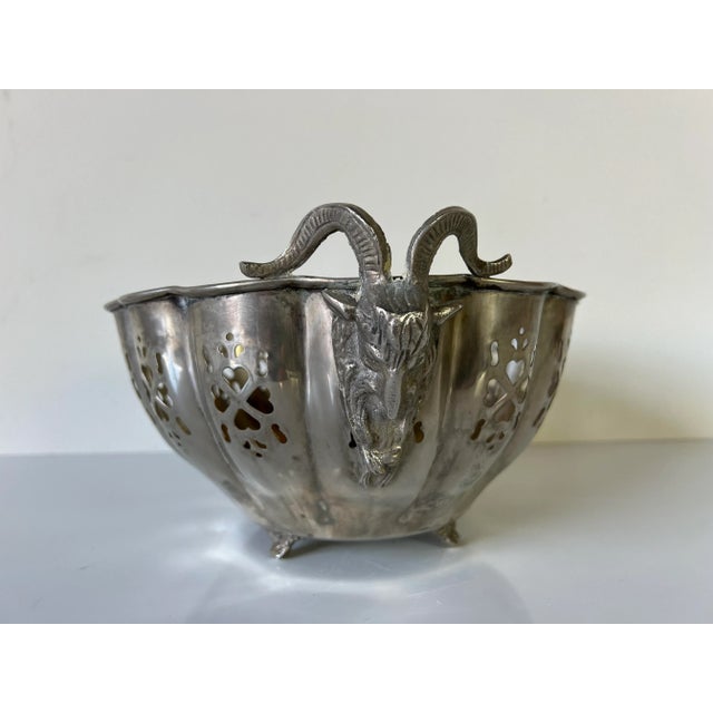 Silver Vintage Reticulated Ram's Head Silver-Plated Fruit Bowl For Sale - Image 8 of 12