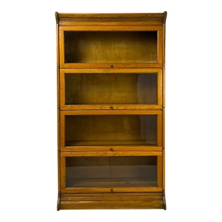 Antique Gunn Furniture Co. Attributed 4-Stack Oak Barrister Bookcase With Original Wavy Glass For Sale