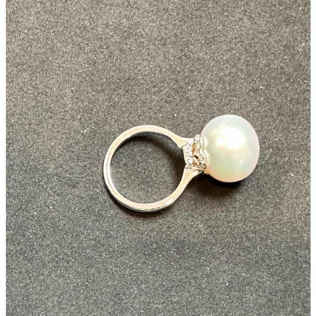 15.5MM Round White South Sea Pearl & Diamond Ring in Platinum by Valentin Magro For Sale - Image 10 of 18