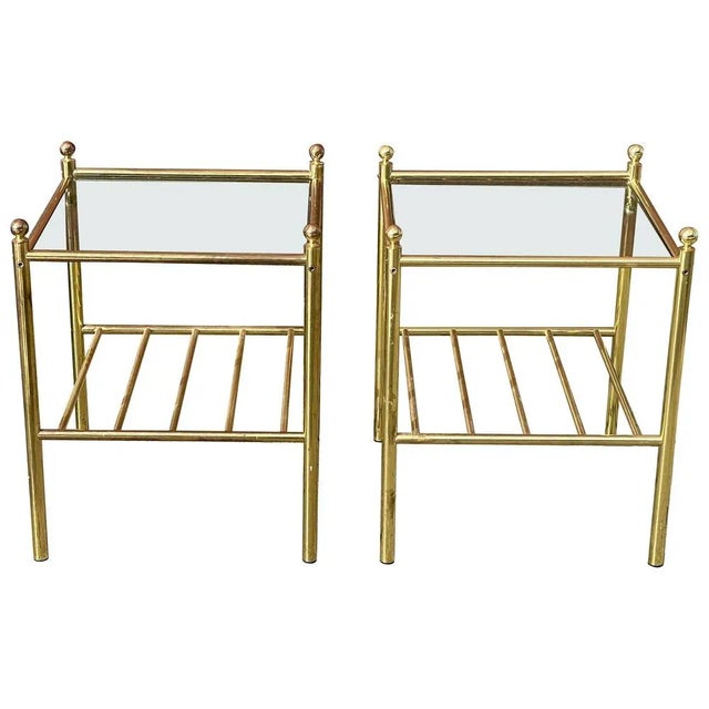 Mid-Century Modern Italian Nightstands in Brass and Glass, 1980s, Set of 2 For Sale - Image 9 of 9