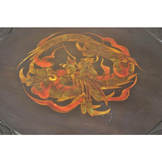 Early 20th Century Japanese Carved Wood Black Ebonized 28" Plant Stand Lacquer Top Side Table For Sale - Image 9 of 10