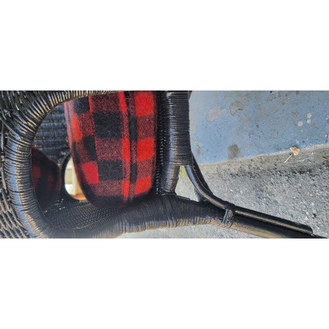 Black Black Wicker Chair W/ Buck Plaid Seat Cushions For Sale - Image 8 of 13