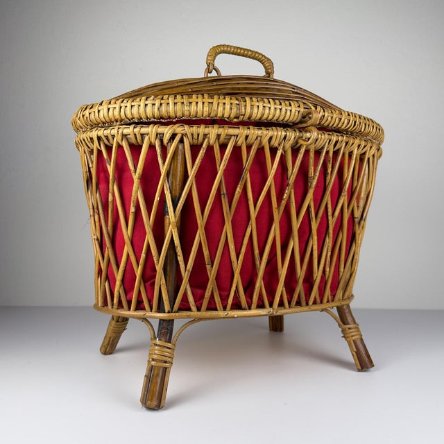 Beige Vintage Rattan Basket, Italy, 1950s For Sale - Image 8 of 18