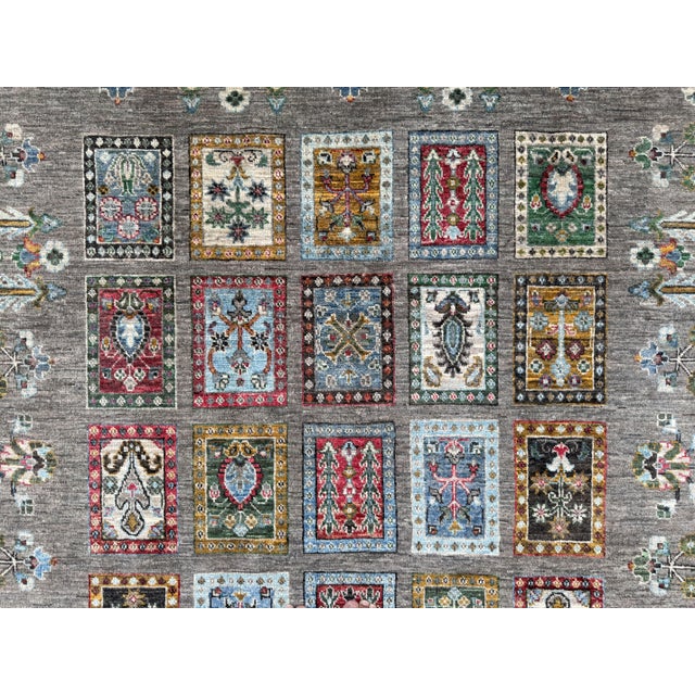 Garden Panel Area Rug, Hand-Knotted Wool, Bakhtiari Design, 5x8, Gray & Red For Sale - Image 6 of 10