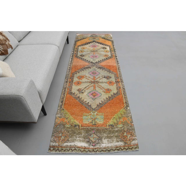 Vintage Turkish Hand-Knotted vintage rug is a semi-antique vintage runner rug.'70s Eastern region of Turkey's unique rug...