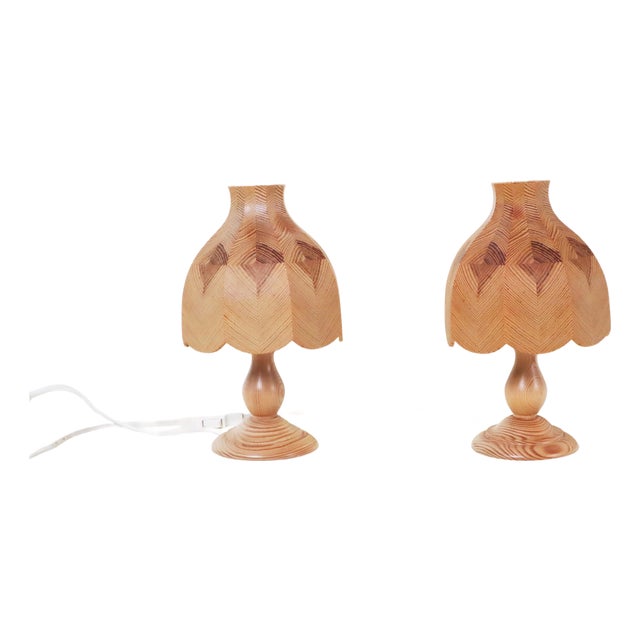 Swedish Table Lamps in Pinewood, 1980s, Set of 2 For Sale