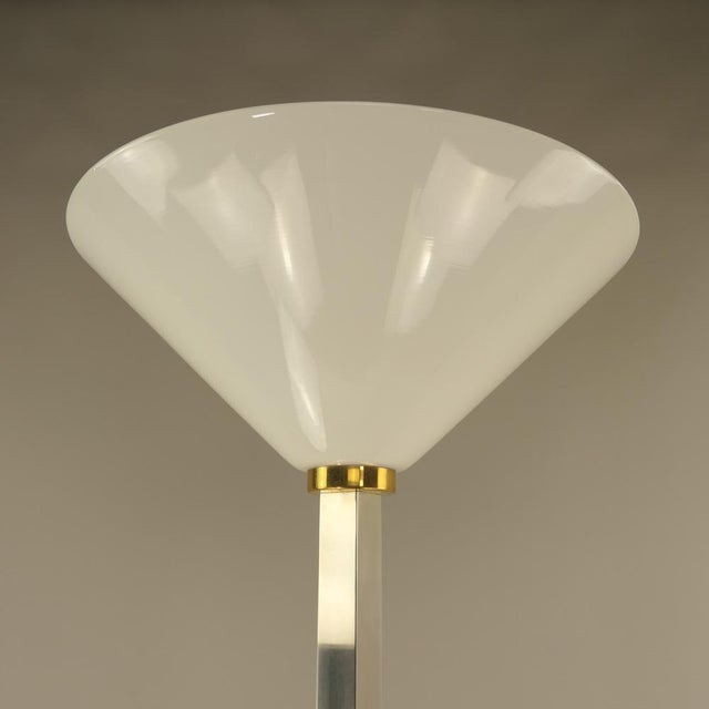 1970s Chrome Uplights with Huge Opal Glass Shade, 1970s For Sale - Image 5 of 18