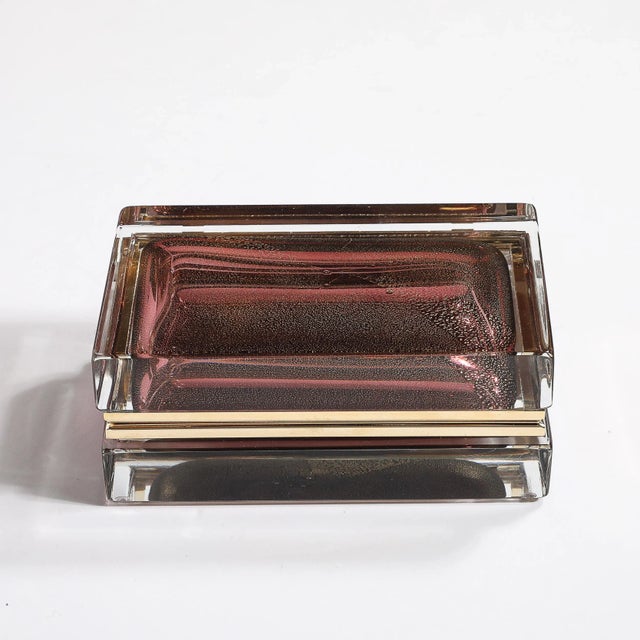 Modernist Hand-Blown Murano Glass Box in Smoked Rose With 24 Karat Gold Flecks For Sale - Image 14 of 18