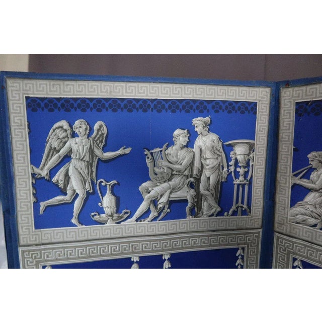 Grisaille Screen with Blue Background For Sale - Image 4 of 11