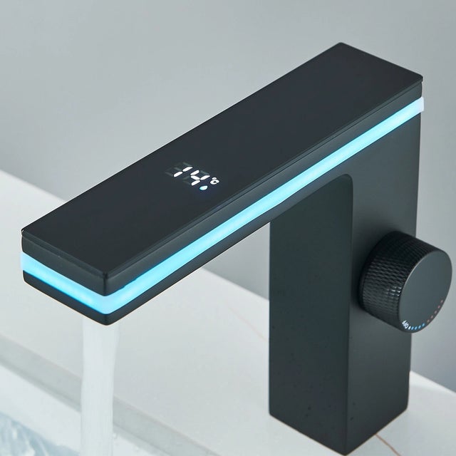 Lights Black Bathroom Sink Faucet 1 Hole Led Temp Display Lavatory Vanity Mixer Taps For Sale - Image 7 of 8