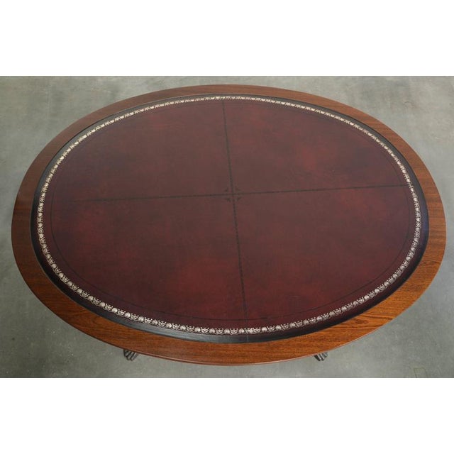 20th Century English Oval Coffee Table with a Red Leather Top For Sale - Image 6 of 11