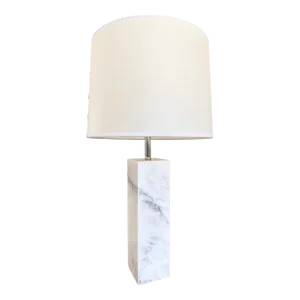 Minimalist White Marble Plinth Table Lamp With Chrome Neck (After Nessen)