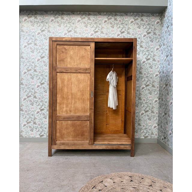 Parisian Wardrobe with Sliding Doors and Hanging Rail, 1950s For Sale - Image 3 of 16