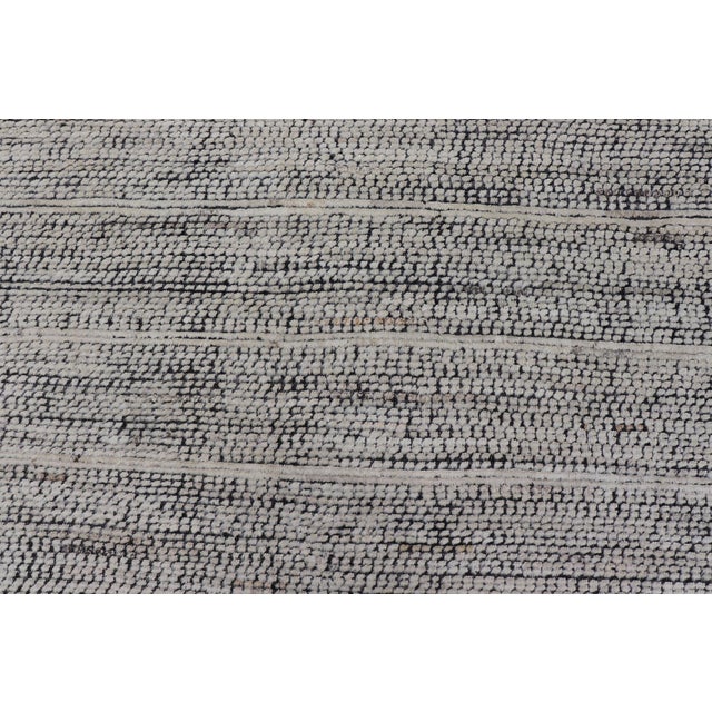 Oversized Afghan Minimalist Modern Casual With Black Background and Ivory Pile 14'1 X 17'2 For Sale - Image 4 of 12