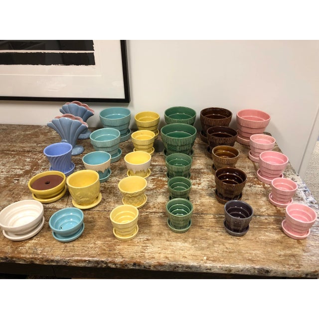 Mid 20th Century McCoy Pottery 1940s - 1960s Medium “Yellow" Mid-Century Flowerpot and Saucer For Sale - Image 5 of 6