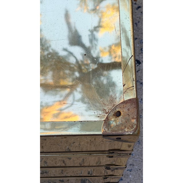 Brass Clad Campaign Style Side Table on Casters For Sale - Image 11 of 12