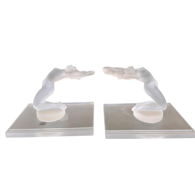 Modern Pair of Modern Frosted Crystal Lalique Chrysis Nude Bookends For Sale - Image 3 of 5