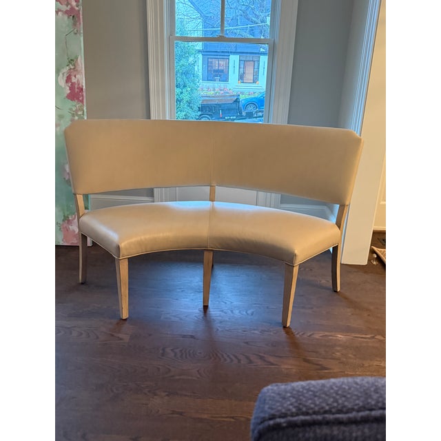 Hickory Chair Furniture Company Curved Faux Leather Bench Attributed to Hickory Chair For Sale - Image 4 of 8