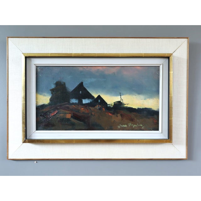 FADING LIGHT Size: 17.1 x 25.2 inches (including frame) Oil on canvas A moody and atmospheric mid-century painting that...