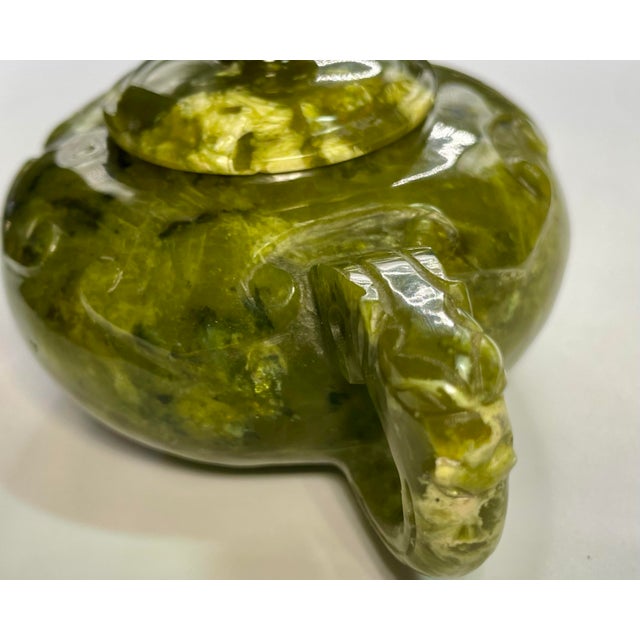 Early 1900s Natural Translucent Jade Bowenite Carved Fengshui Dragon Tea Pot. For Sale - Image 9 of 11