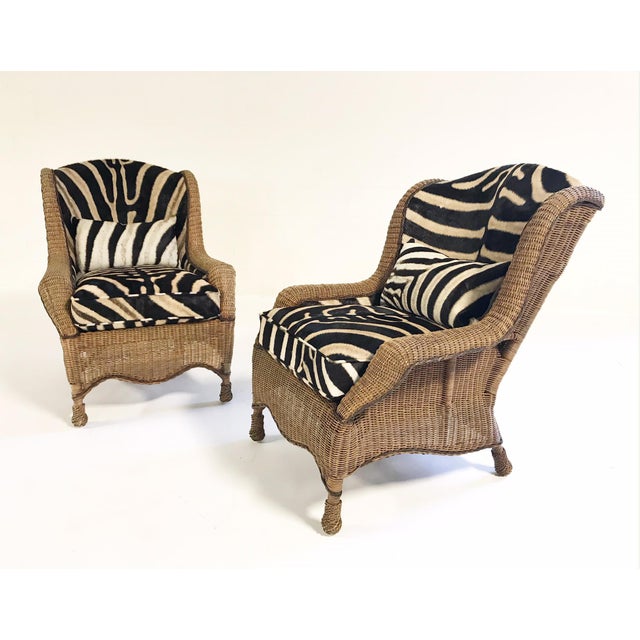 Vintage Ralph Lauren Wicker Wingback Chairs Restored in Zebra Hide - a ...