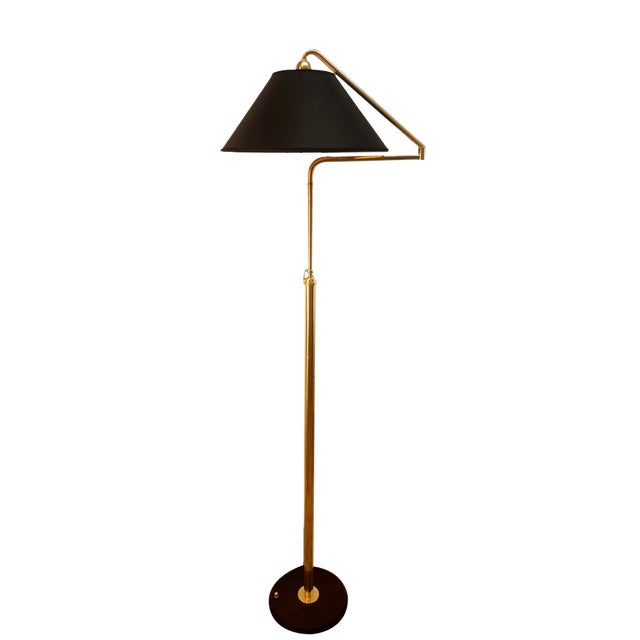 Height-Adjustable and Extendable Floor Lamp with Gold Lampshade For Sale
