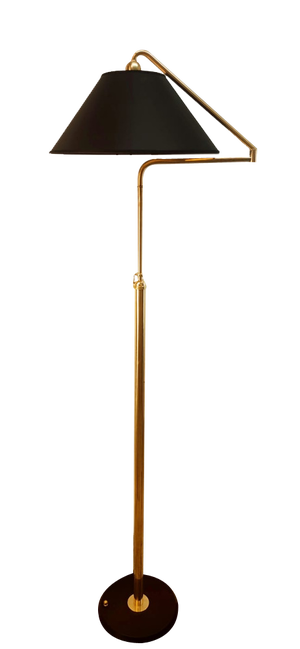 Height-Adjustable and Extendable Floor Lamp with Gold Lampshade