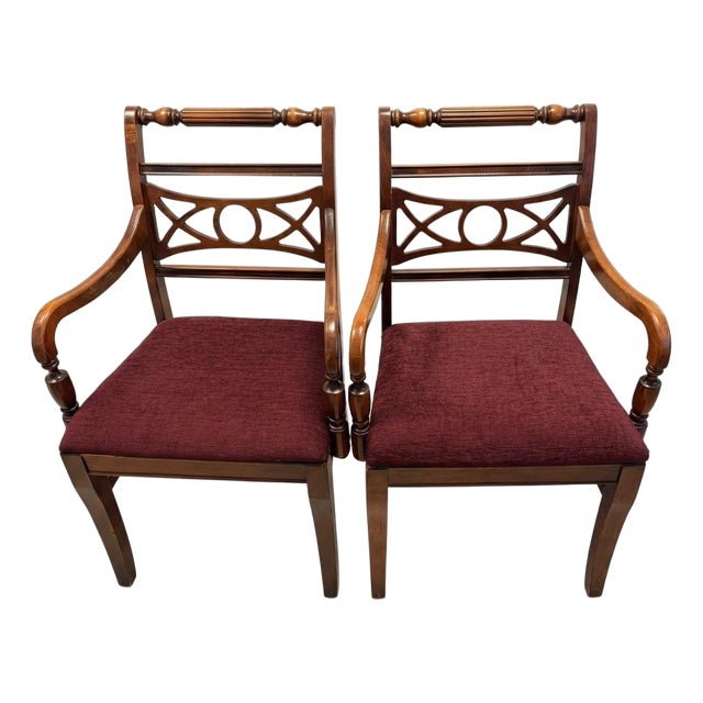 Pair of Mid-Century American Colonial Revival Hardwood Captain’s Dining Armchairs, Circa 1940–1960 For Sale