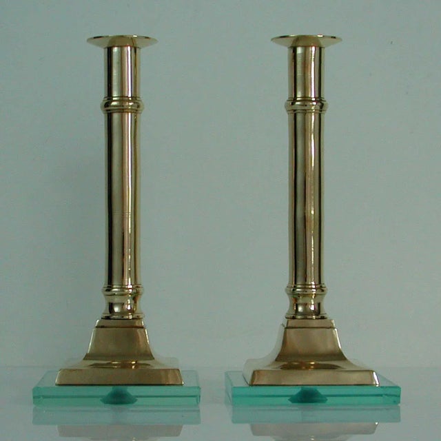 Brass & Glass Candleholders, 1950s, Set of 2 For Sale - Image 4 of 11