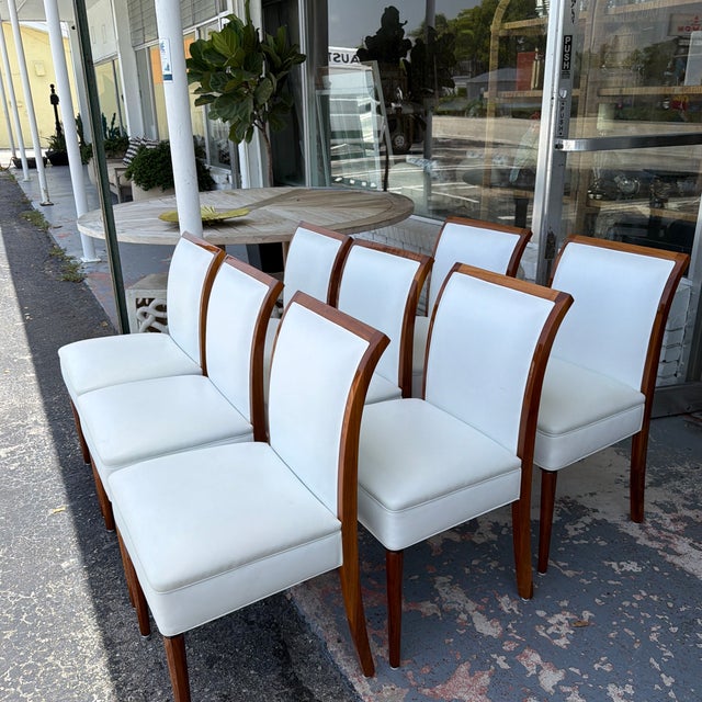 Late 20th Century Set of 8 Art Deco Polished Wood Leather Dining Chairs For Sale - Image 10 of 12