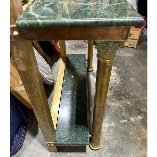 1960s Hollywood Regency Style Hall Brass Mirror With Marble Console For Sale - Image 5 of 11