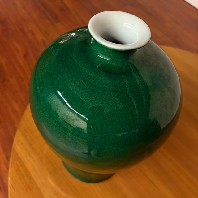 Vintage Green Crackle Glaze Meiping Vase For Sale - Image 10 of 13