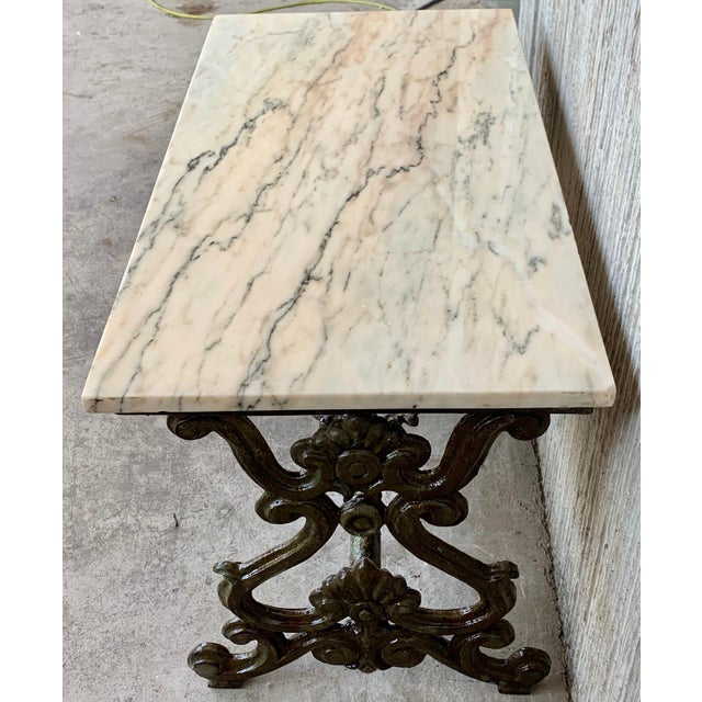 Mid 19th Century Mid 19th Century French Solid Cast Iron French Scrolling "Butterfly" Coffee Table with Marble Top For Sale - Image 5 of 18