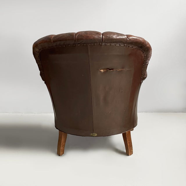 1930s Italian Art Deco Brown Leather Lounge chairs by Saracchi, 1930s, Set of 2 For Sale - Image 5 of 18